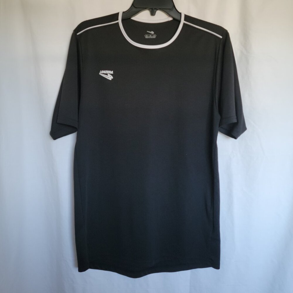 LANZERA Black with White Trim Soccer Shirt Men's Medium Yellow Number 6 On back
